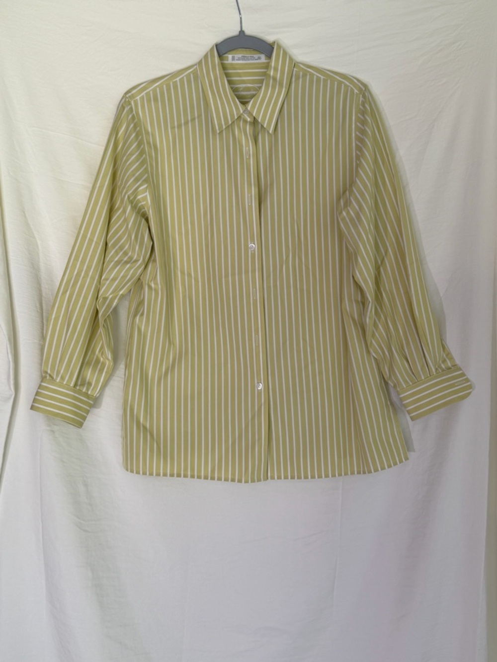 Foxcroft Button-Up Stripe Cotton Shirt - Light Olive Stripe